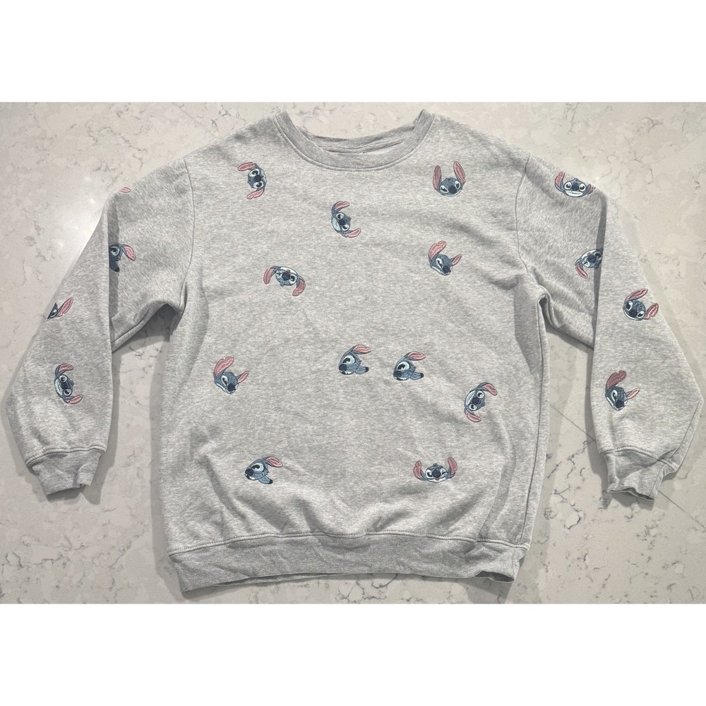 Disney Stitch All Over Embroidered Sweatshirt Womens XL Gray Crewneck Pullover